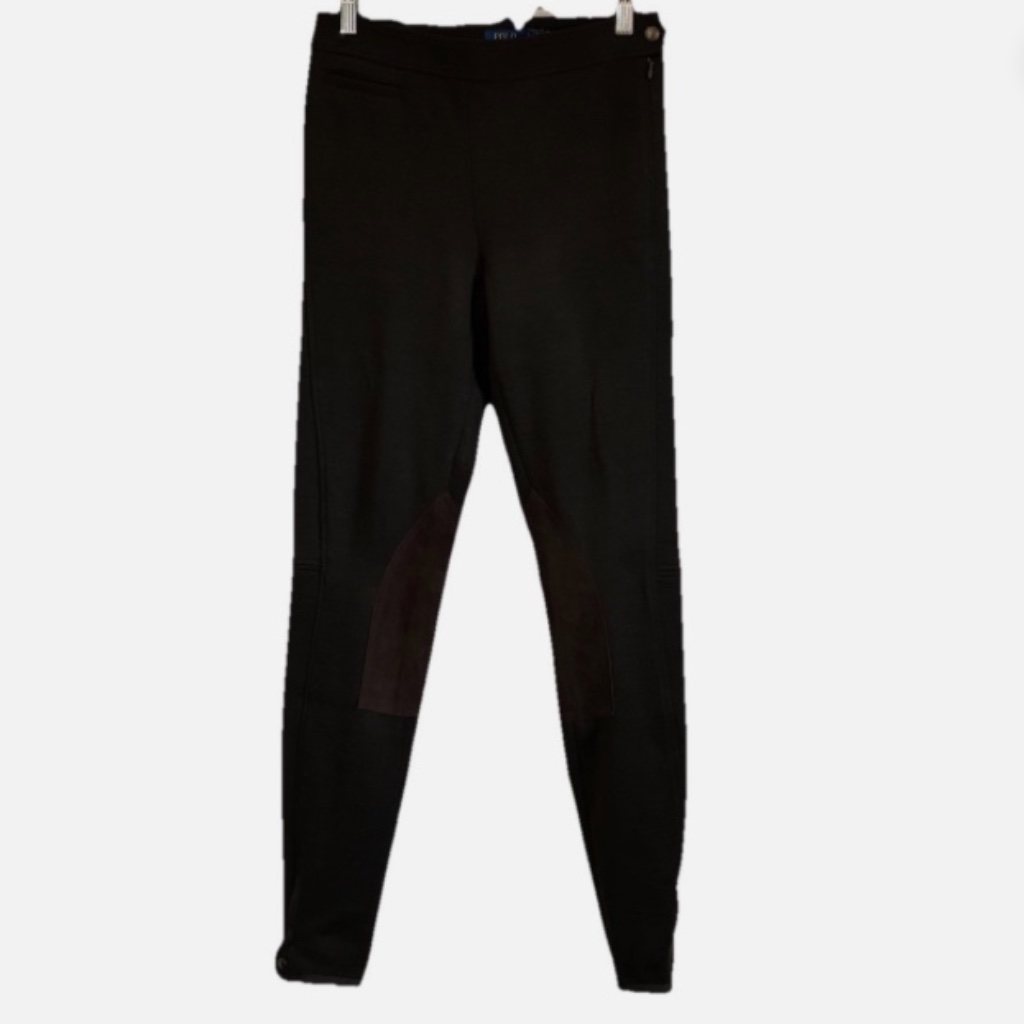 Polo Ralph Lauren Woman Wool Blend Button Hem Brown Suede Patch Pant Size: S